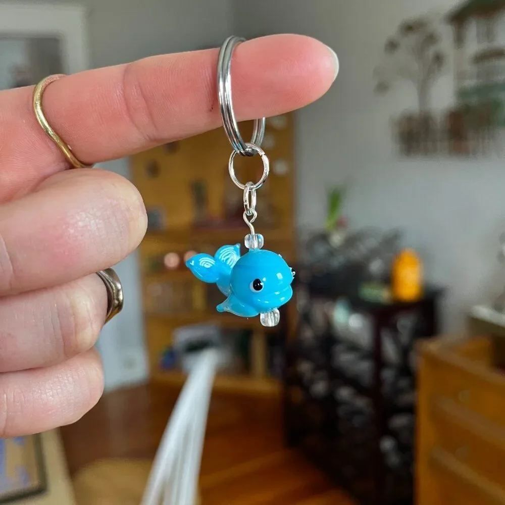 Bright Blue Ceramic Whale / Dolphin Charm Key Chain